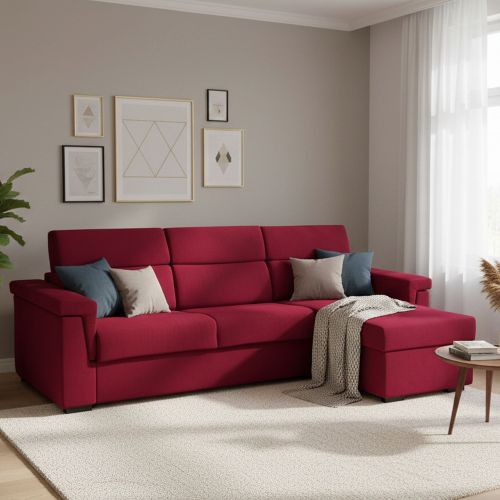 Divano letto con penisola rosso 285x160cm - Esca