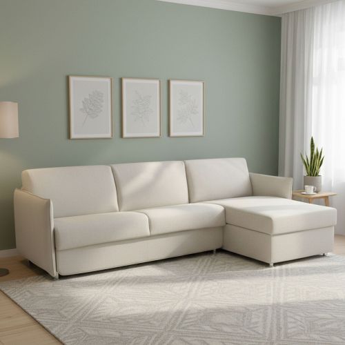 Divano letto con penisola Scordia, 260x160 h90 cm, Beige