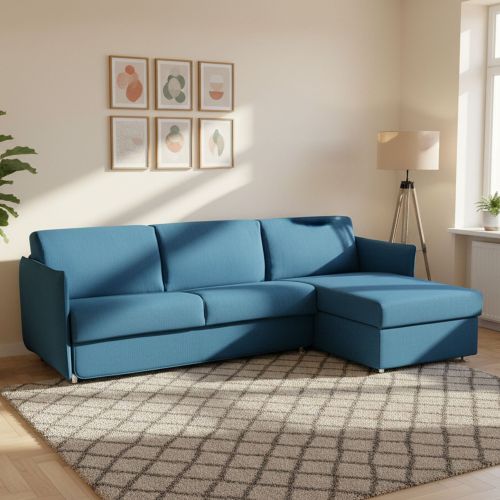 Divano letto con penisola Scordia, 260x160 h90 cm, Blu
