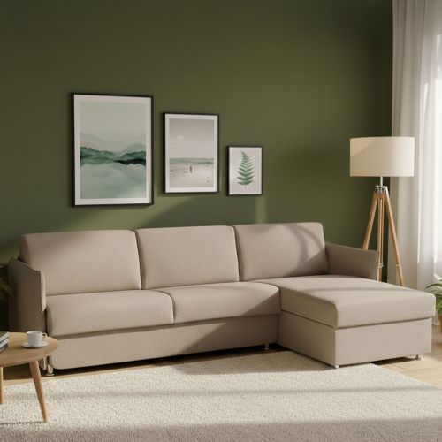 Divano letto con penisola Scordia, 260x160 h90 cm, Tortora
