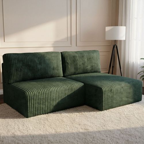 Divano Letto con Penisola Verde Contenitore Cuscini Sfoderabili 210x149 cm, Reclinabile - Pergola