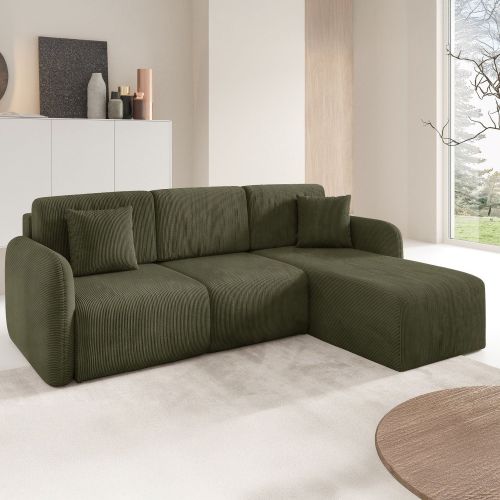 Divano Letto con Penisola Verde Contenitore Reversibile 245x185 cm, Reclinabile - Ranco