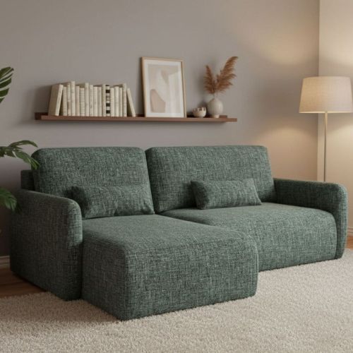Divano Letto con Penisola Verde Salvia Contenitore Reclinabile 207x148 cm, Reversibile - Pagno