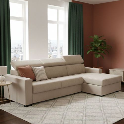 Divano letto due piazze beige 260x95cm - Alibella