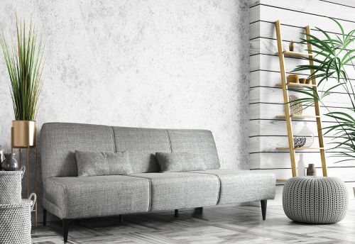 Divano letto Hugo, Divano letto in tessuto, Divano letto con apertura click-clack, Divano letto con cuscini, 190x70h80 cm, Grigio