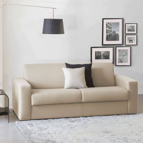 Divano letto imbottito in tessuto beige 200x95cm - Zinnia