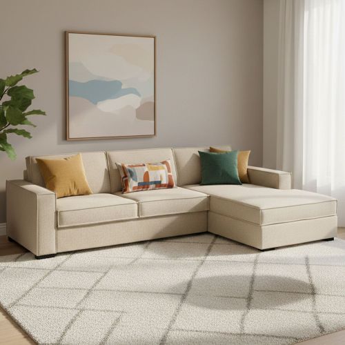Divano letto in legno massello beige 280x95cm - Achico
