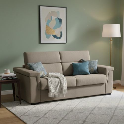 Divano letto in tessuto tortora 225x95cm - Nus