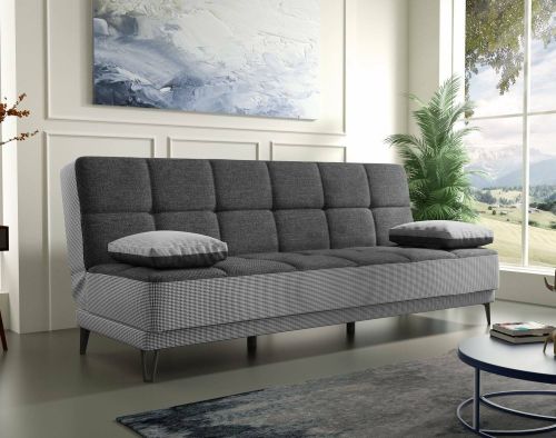 Divano letto Jordi, Divano letto a 3 posti con piedini in metallo nero , Sofà da soggiorno in tessuto imbottito con apertura click-clack, 190x87h97 cm, Grigio