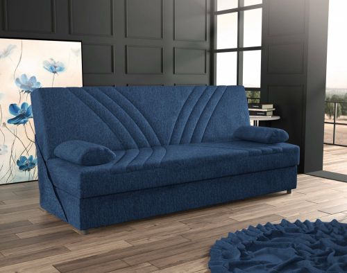 Divano letto Ramon, Divano letto contenitore a 3 posti con 2 cuscini inclusi, Sofà da soggiorno in tessuto imbottito con apertura click-clack, 181x81h88 cm, Blu