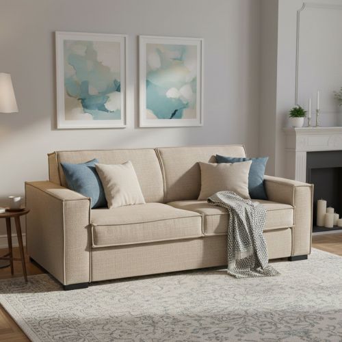 Divano letto rivestito in tessuto beige 180x95cm - Alano
