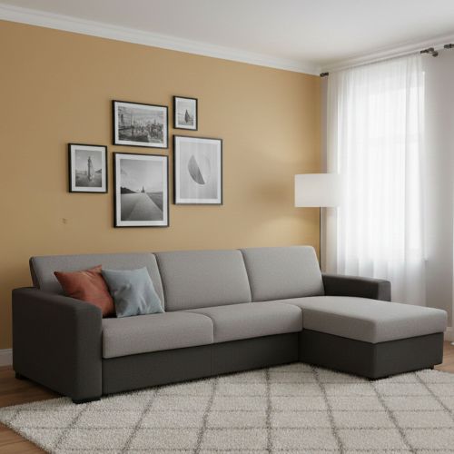 Divano letto rivestito in tessuto grigio e antracite 260x95cm - Allegria