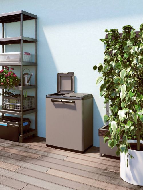 Dmora Pattumiera Masone, 68x39x85h cm, grigia, sportelli a battente, impermeabile, 2 sportelli, arredo da giardino, made in Italy