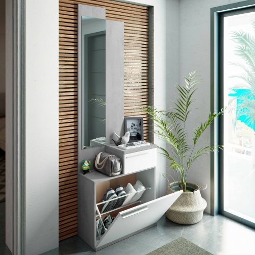 Entratina con scarpiera cemento e bianco lucido 61x185h cm - Azzurro