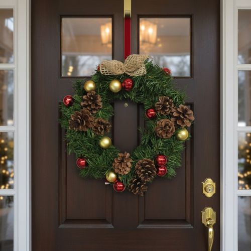 Ghirlanda da Natale Zogno, 35x35 h3 cm, Verde e Rosso
