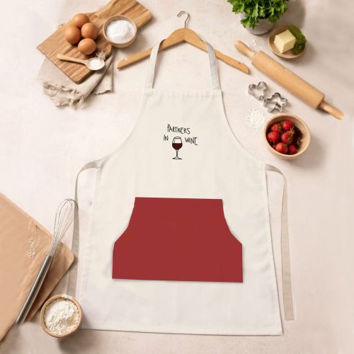 Grembiule Cucina Rosso Bianco Lavabile in Lavatrice si 30° Colore Struttura Bianco, - Palitoba