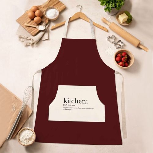Grembiule Cucina Rosso Scuro Bianco Lavabile in Lavatrice si 30° Colore Struttura Bianco, Sfumatura Colore Struttura Scuro - Palitoba