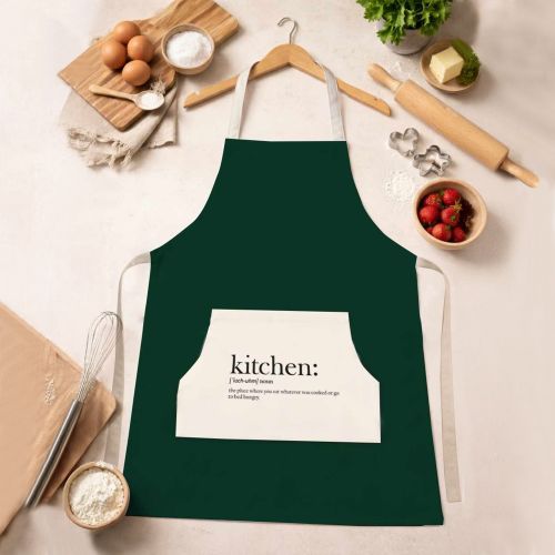 Grembiule Cucina Verde Scuro Bianco Lavabile in Lavatrice si 30° Colore Struttura Bianco, Sfumatura Colore Struttura Scuro - Palitoba