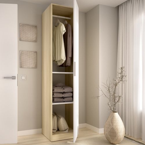 Guardaroba 1 Anta Bianco Marrone Rovere Appendiabiti Cassetti, 2 Ripiani - Calvert