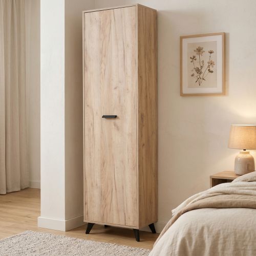 Guardaroba 1 Anta Marrone Rovere Grigio Nero Appendiabiti 4 Ripiani, 5 Vani - Palmoli