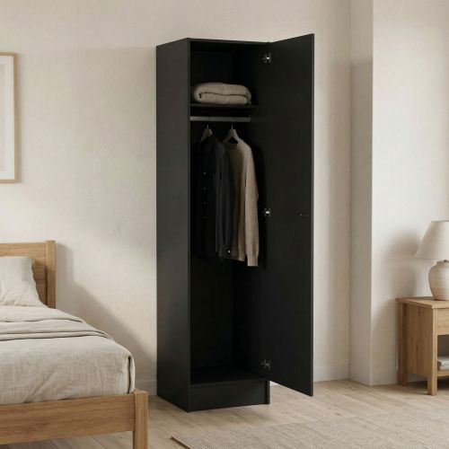 Guardaroba 1 Anta Nero Appendiabiti 4 Ripiani, Apertura Battente - Airone