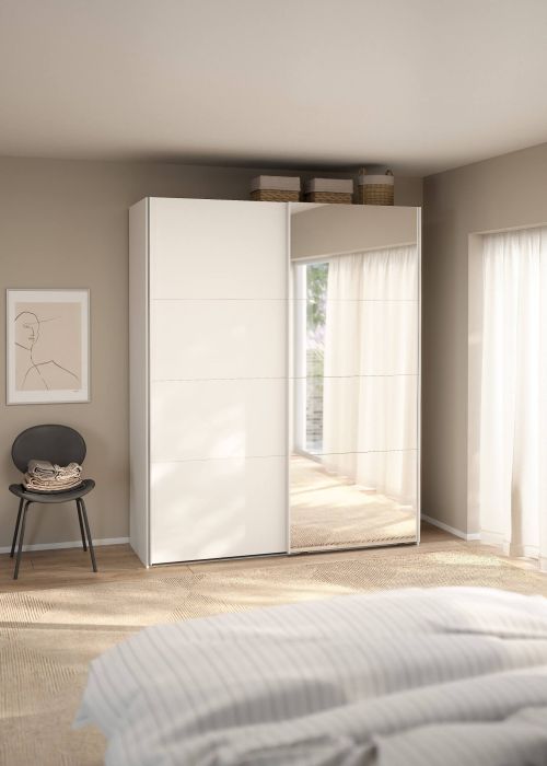 Guardaroba 2 ante Adeline, Mobile camera da letto, Cabina armadio portabiti, Armadio appendiabiti, 65x179 h220 cm, Bianco e Trasparente