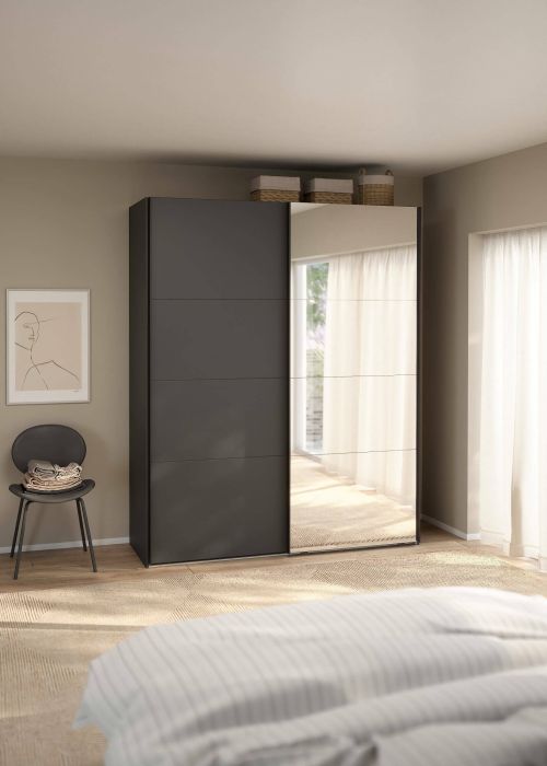 Guardaroba 2 ante Adeline, Mobile camera da letto, Cabina armadio portabiti, Armadio appendiabiti, 65x179 h220 cm, Grigio e Trasparente