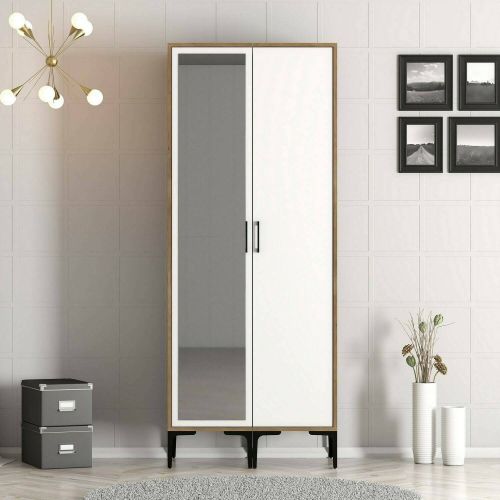Guardaroba 2 ante Alhena, Mobile camera da letto, Cabina armadio con ante, Armadio appendiabiti, 80x201h48 cm, Noce e Bianco