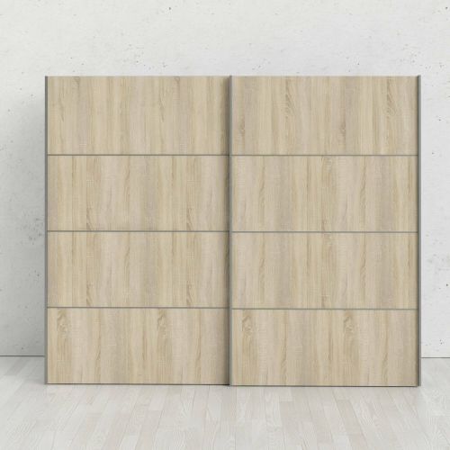 Guardaroba 2 ante Anthe, Mobile camera da letto, Cabina armadio portabiti, Armadio appendiabiti, 243x64 h202 cm, Bianco e Quercia