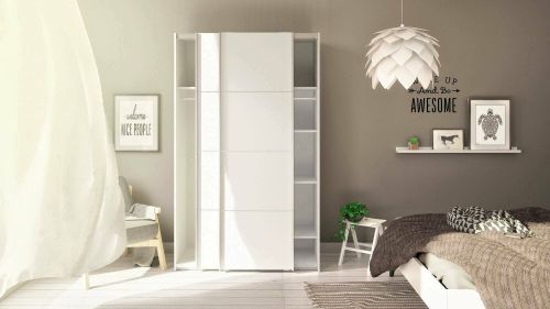 Guardaroba 2 ante Appoline, Mobile camera da letto, Cabina armadio portabiti, Armadio appendiabiti, 122x64 h202 cm, Bianco