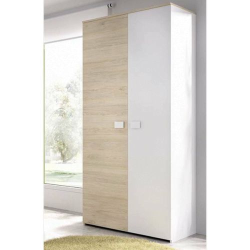 Guardaroba 2 ante Auernig, Mobile camera da letto, Cabina armadio portabiti, Armadio appendiabiti, 90x53 h202 cm, Bianco e Rovere