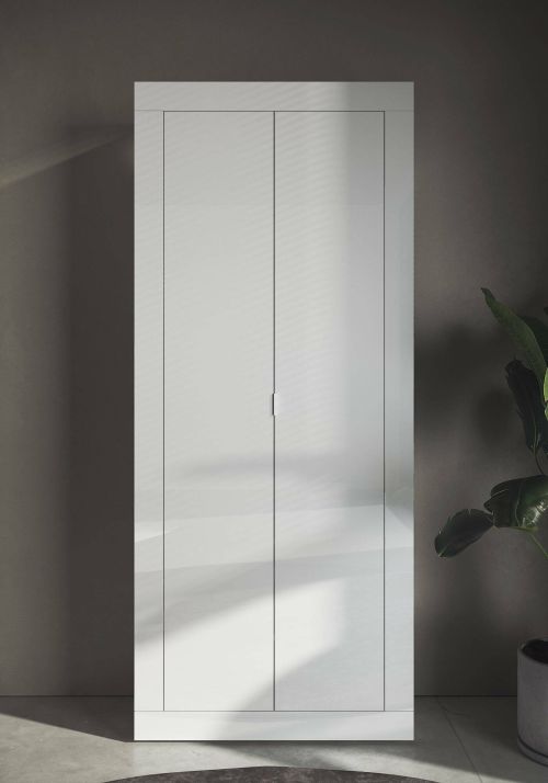 Guardaroba 2 ante Barbellino, Mobile camera da letto, Cabina armadio portabiti, Armadio appendiabiti, Made in Italy, 78x35 h185 cm, Bianco lucido