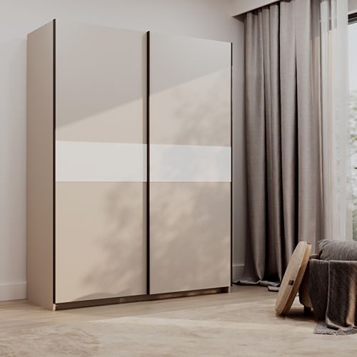 Guardaroba 2 Ante Beige Cashmere Bianco 2 Ripiani Appendiabiti 150x204h cm, 2 Ante - Manita