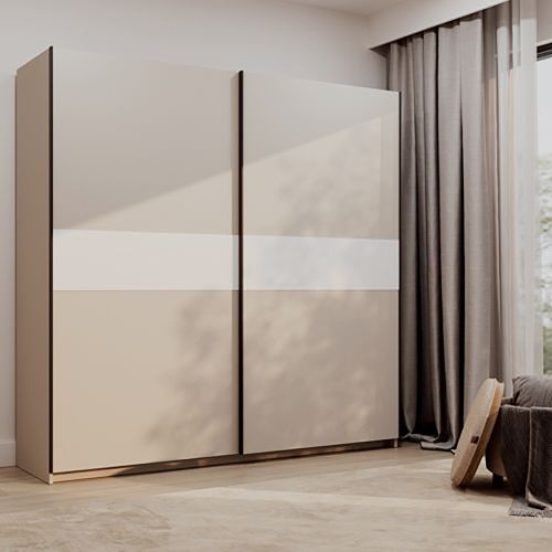 Guardaroba 2 Ante Beige Cashmere Bianco 2 Ripiani Appendiabiti 200x204h cm, 2 Ante - Nalika