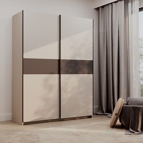 Guardaroba 2 Ante Beige Cashmere Nero Antracite 2 Ripiani Appendiabiti 150x204h cm, 2 Ante - Manita