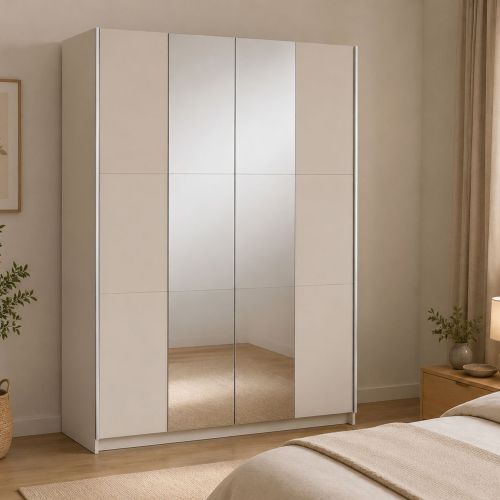Guardaroba 2 Ante Beige Cashmere Traparente Appendiabiti 5 Ripiani 150x218h cm, 7 Vani - Lesesa