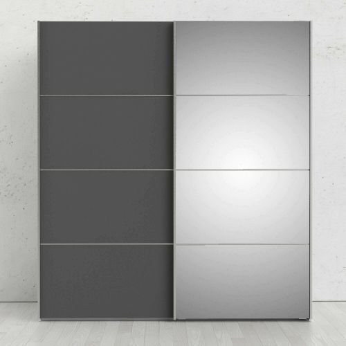Guardaroba 2 ante Berthe, Mobile camera da letto, Cabina armadio portabiti, Armadio appendiabiti, 182x64 h202 cm, Bianco e Grigio