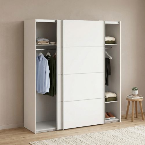 Guardaroba 2 Ante Bianco Appendiabiti 2 Ripiani 182x202h cm, Apertura Scorrevole - Accadia