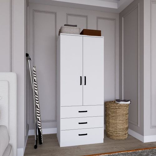 Guardaroba 2 Ante Bianco Appendiabiti 3 Cassetti 60x175h cm, Apertura Battente, Scorrevole - Sondrio
