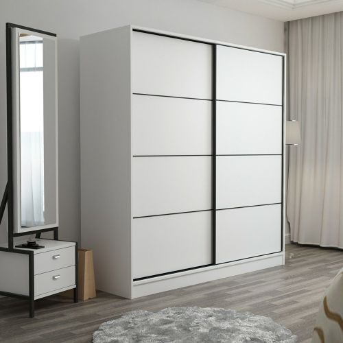 Guardaroba 2 Ante Bianco Appendiabiti 5 Ripiani 180x190h cm, Apertura Scorrevole - Cuvio