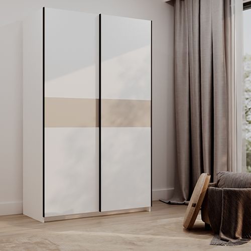 Guardaroba 2 Ante Bianco Beige Cashmere 2 Ripiani Appendiabiti 120x204h cm, 2 Ante - Maba