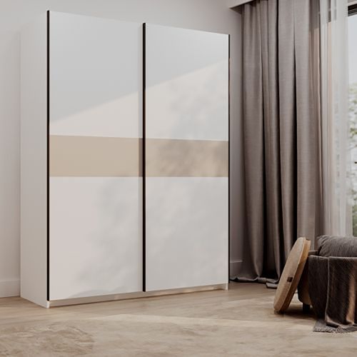 Guardaroba 2 Ante Bianco Beige Cashmere 2 Ripiani Appendiabiti 150x204h cm, 2 Ante - Manita