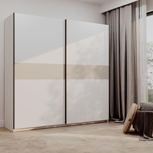 Guardaroba 2 Ante Bianco Beige Cashmere 2 Ripiani Appendiabiti 200x204h cm, 2 Ante - Nalika