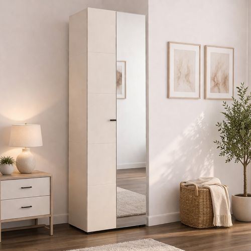 Guardaroba 2 Ante Bianco Bianco Appendiabiti 3 Ripiani 64x194h cm, 4 Vani - Azzano