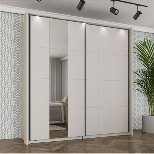 Guardaroba 2 Ante Bianco Crema Nero Appendiabiti 2 Ripiani 195x205h cm, 2 Ante - Asilah