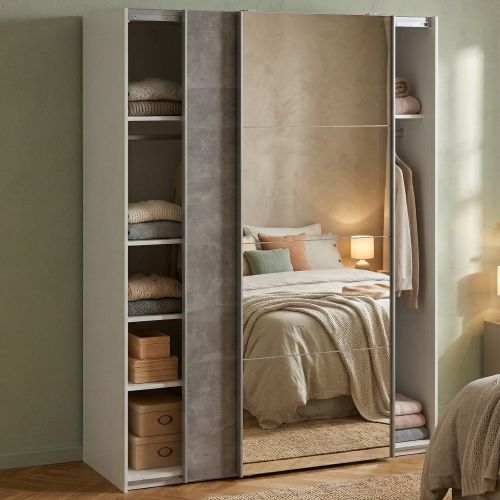 Guardaroba 2 ante bianco e grigio 150x200h cm - Seraphine