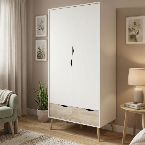 Guardaroba 2 ante bianco e quercia 98x200h cm - Archilllo