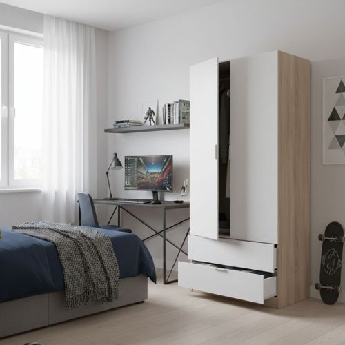 Guardaroba 2 ante bianco e rovere 81x180h cm - Appadu
