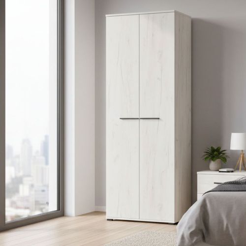 Guardaroba 2 Ante Bianco Larice Marrone Noce un Ripiano Appendiabiti 67.5x195h cm, Apertura Battente - Pinasca