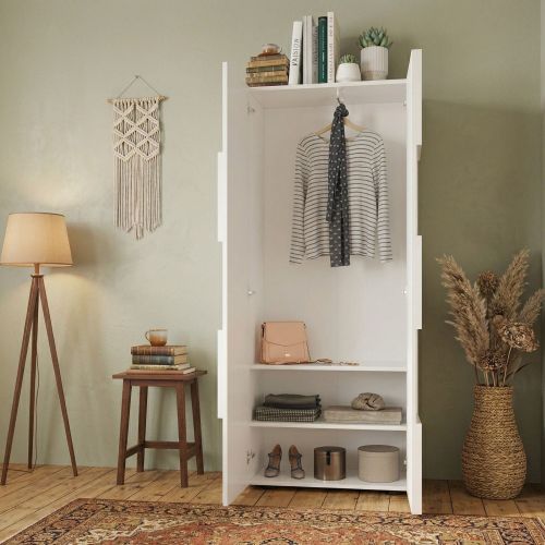 Guardaroba 2 Ante Bianco Lucido 2 Ripiani Appendiabiti 78x186.5h cm, Apertura Standard - Comerio